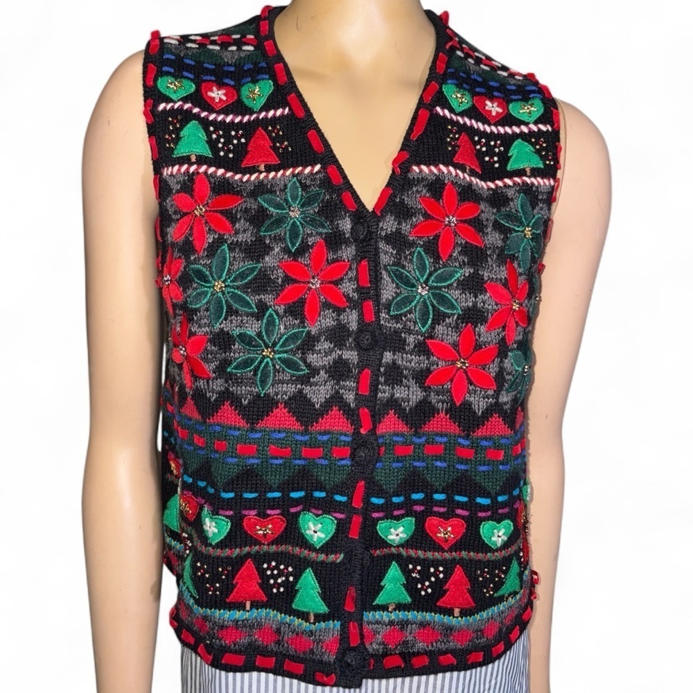 Vintage Designer Studio Original women’s Festive Knit Vest w/ Patterns size P/S